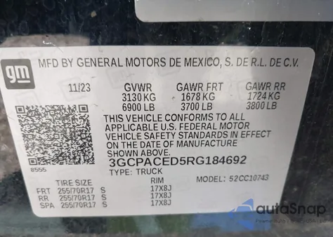 2024 Chevrolet Silverado 1500 2Wd Standard Bed Lt z USA, uszkodzony, nr VIN 3GCPACED5RG184692